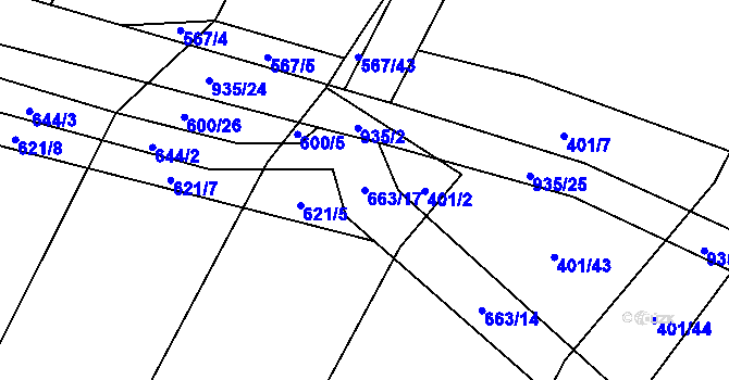 Parcela st. 663/17 v KÚ Nové Syrovice, Katastrální mapa