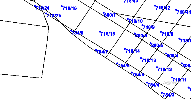 Parcela st. 754/7 v KÚ Nové Syrovice, Katastrální mapa