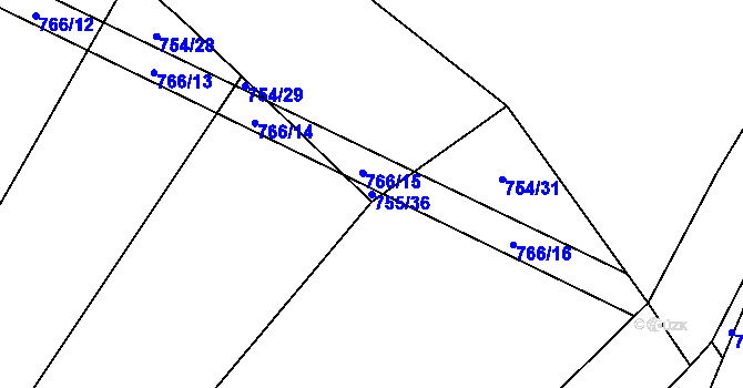 Parcela st. 755/36 v KÚ Nové Syrovice, Katastrální mapa