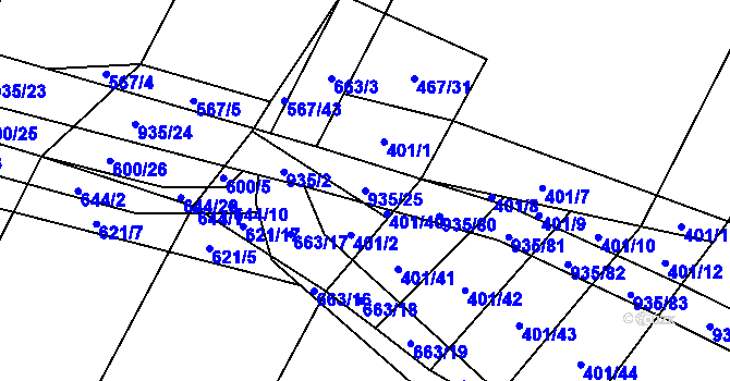 Parcela st. 935/25 v KÚ Nové Syrovice, Katastrální mapa