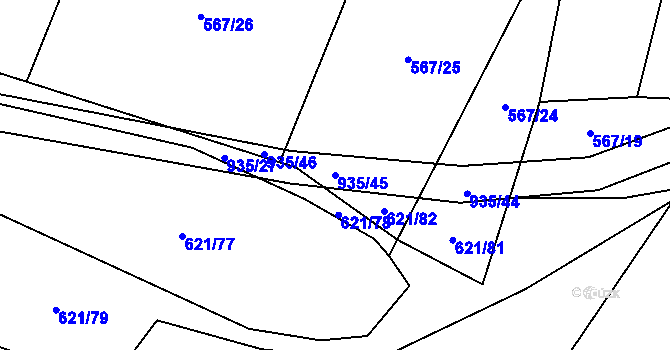 Parcela st. 935/45 v KÚ Nové Syrovice, Katastrální mapa