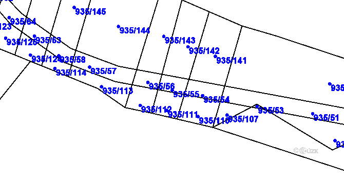 Parcela st. 935/55 v KÚ Nové Syrovice, Katastrální mapa