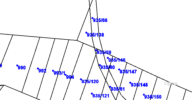 Parcela st. 935/59 v KÚ Nové Syrovice, Katastrální mapa