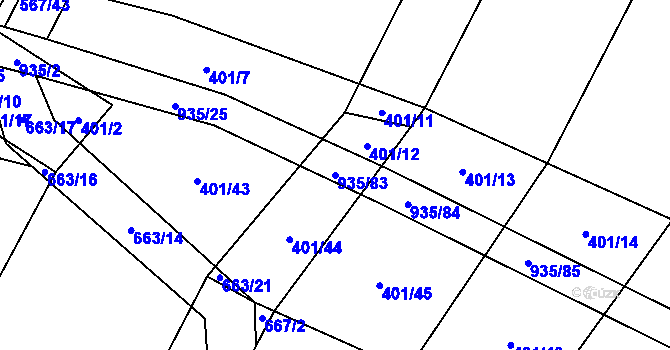 Parcela st. 935/83 v KÚ Nové Syrovice, Katastrální mapa