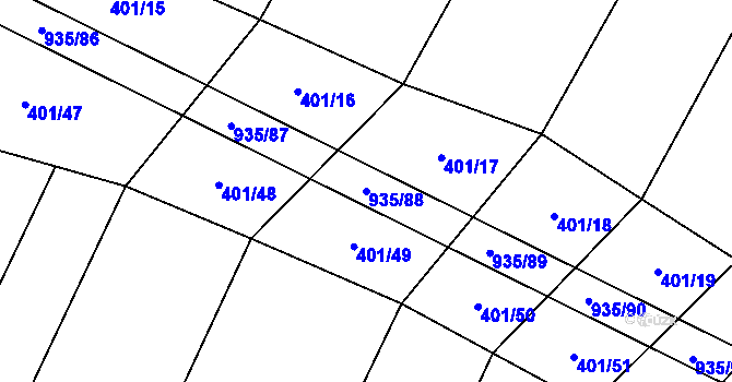 Parcela st. 935/88 v KÚ Nové Syrovice, Katastrální mapa