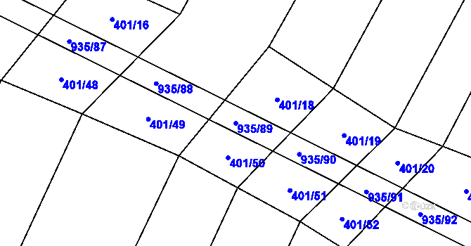 Parcela st. 935/89 v KÚ Nové Syrovice, Katastrální mapa