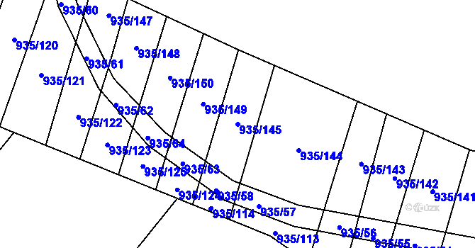 Parcela st. 935/145 v KÚ Nové Syrovice, Katastrální mapa