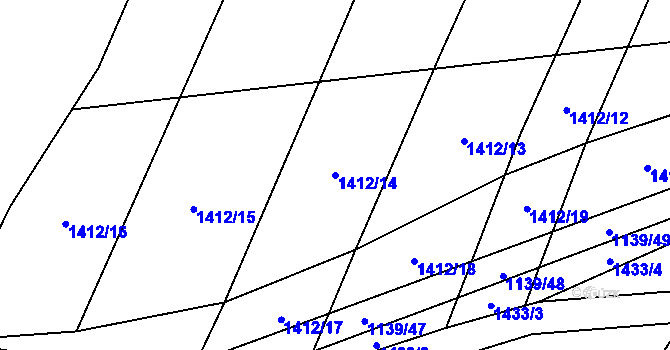 Parcela st. 1412/14 v KÚ Nové Syrovice, Katastrální mapa