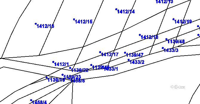 Parcela st. 1412/17 v KÚ Nové Syrovice, Katastrální mapa