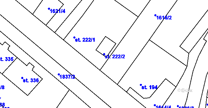 Parcela st. 222/2 v KÚ Nové Syrovice, Katastrální mapa
