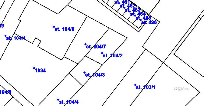Parcela st. 104/2 v KÚ Nové Syrovice, Katastrální mapa