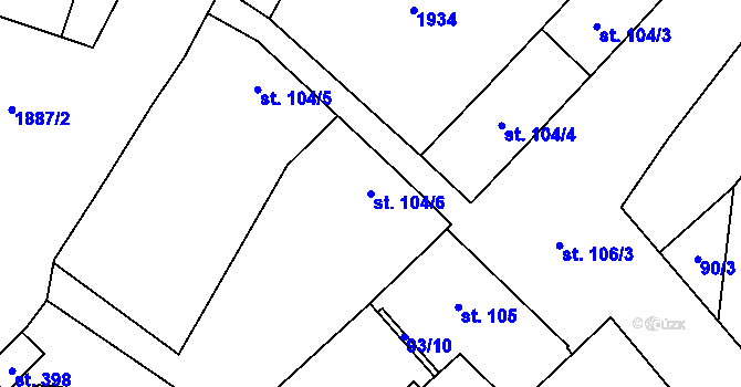 Parcela st. 104/6 v KÚ Nové Syrovice, Katastrální mapa