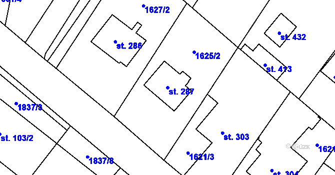 Parcela st. 287 v KÚ Nové Syrovice, Katastrální mapa