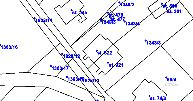 Parcela st. 322 v KÚ Nové Syrovice, Katastrální mapa