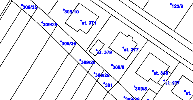 Parcela st. 379 v KÚ Nové Syrovice, Katastrální mapa