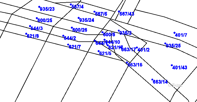 Parcela st. 621/5 v KÚ Nové Syrovice, Katastrální mapa