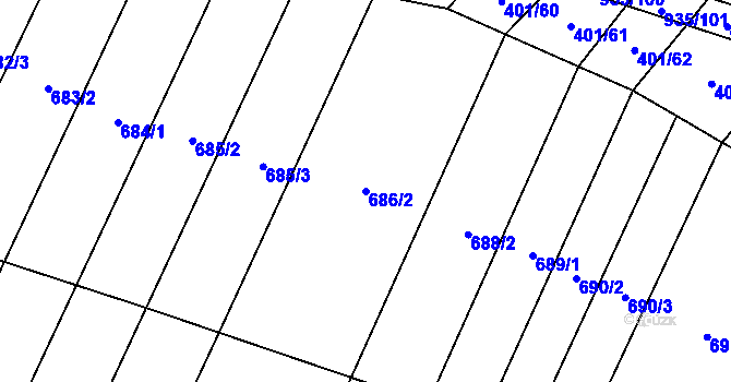 Parcela st. 686/2 v KÚ Nové Syrovice, Katastrální mapa