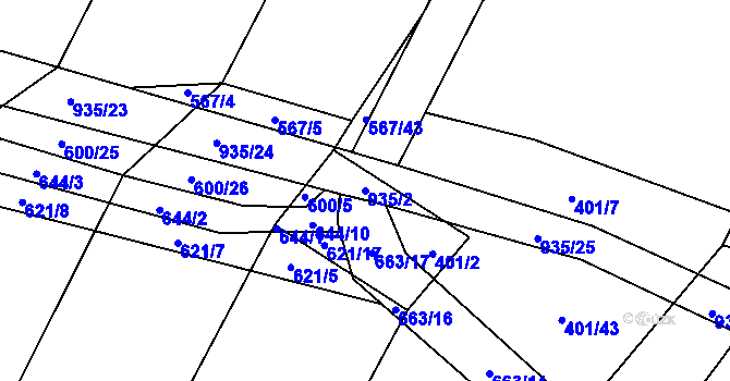 Parcela st. 935/2 v KÚ Nové Syrovice, Katastrální mapa