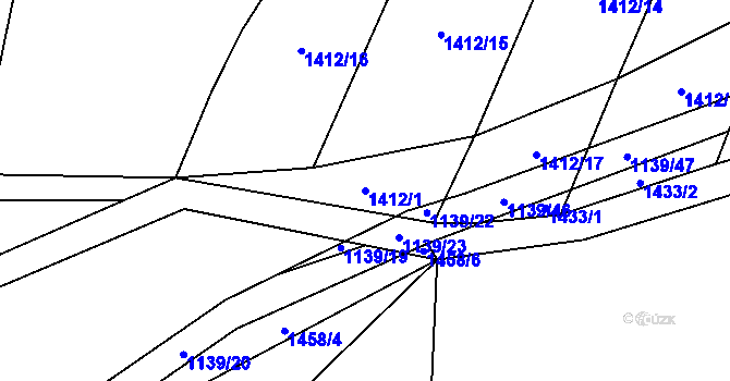 Parcela st. 1412/1 v KÚ Nové Syrovice, Katastrální mapa