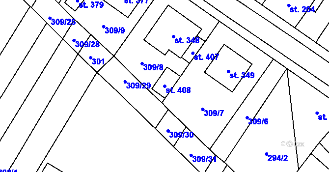 Parcela st. 408 v KÚ Nové Syrovice, Katastrální mapa