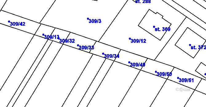 Parcela st. 309/34 v KÚ Nové Syrovice, Katastrální mapa
