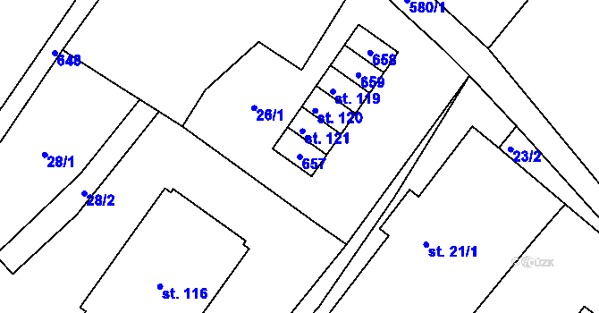 Parcela st. 657 v KÚ Lhotka u Vítkova, Katastrální mapa