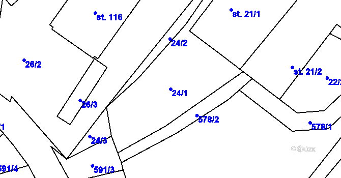 Parcela st. 24/1 v KÚ Lhotka u Vítkova, Katastrální mapa