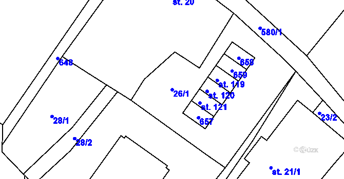 Parcela st. 26/1 v KÚ Lhotka u Vítkova, Katastrální mapa