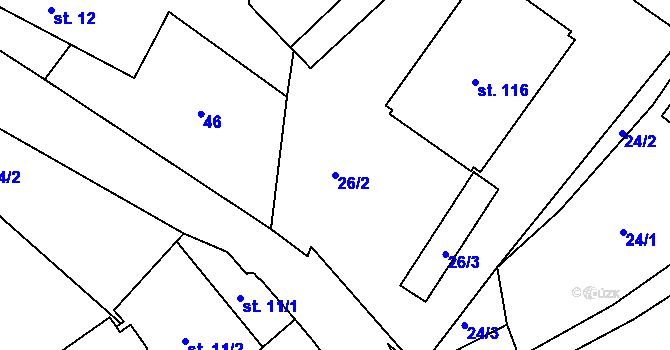 Parcela st. 26/2 v KÚ Lhotka u Vítkova, Katastrální mapa