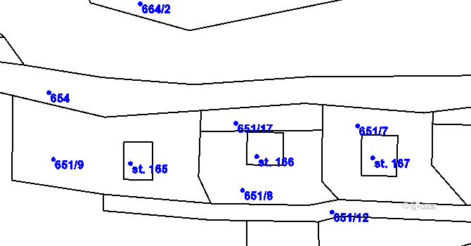 Parcela st. 651/17 v KÚ Nové Těchanovice, Katastrální mapa