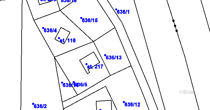 Parcela st. 636/13 v KÚ Nové Těchanovice, Katastrální mapa