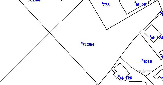 Parcela st. 732/54 v KÚ Nové Těchanovice, Katastrální mapa