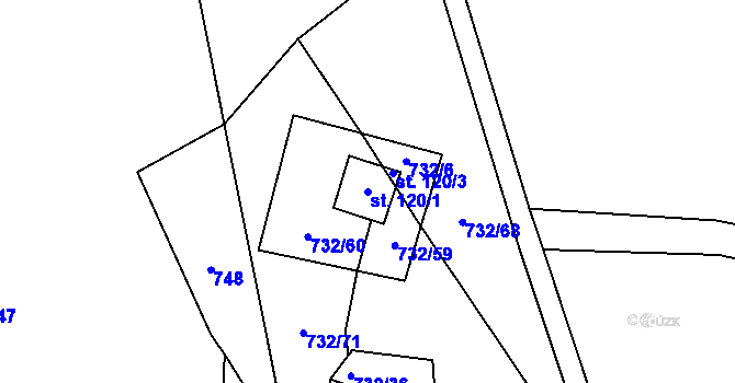 Parcela st. 120/1 v KÚ Nové Těchanovice, Katastrální mapa