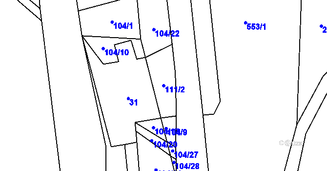 Parcela st. 111/2 v KÚ Nové Těchanovice, Katastrální mapa