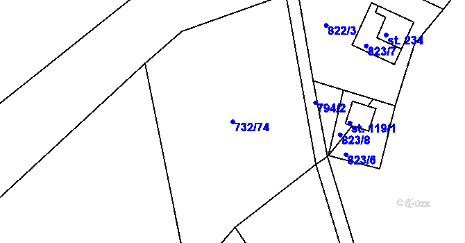 Parcela st. 732/74 v KÚ Nové Těchanovice, Katastrální mapa