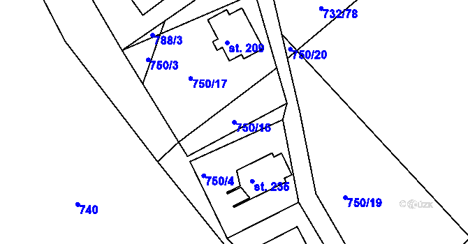 Parcela st. 750/16 v KÚ Nové Těchanovice, Katastrální mapa