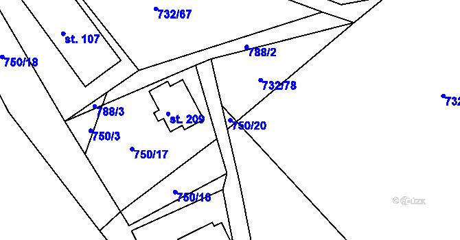 Parcela st. 750/20 v KÚ Nové Těchanovice, Katastrální mapa