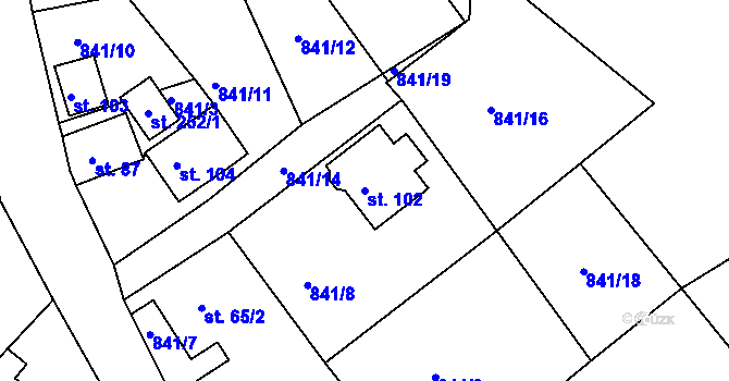 Parcela st. 102 v KÚ Nové Těchanovice, Katastrální mapa