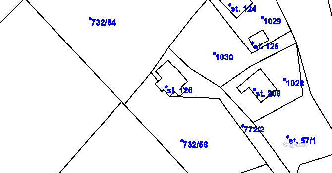 Parcela st. 126 v KÚ Nové Těchanovice, Katastrální mapa