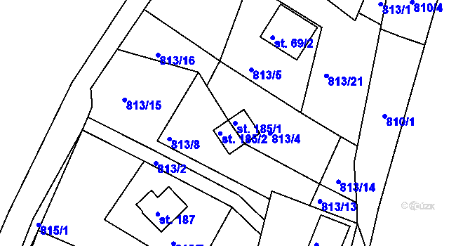 Parcela st. 185/1 v KÚ Nové Těchanovice, Katastrální mapa