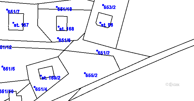 Parcela st. 651/2 v KÚ Nové Těchanovice, Katastrální mapa