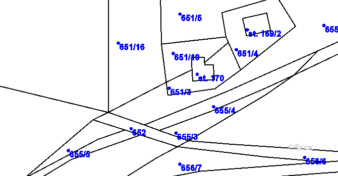 Parcela st. 651/3 v KÚ Nové Těchanovice, Katastrální mapa