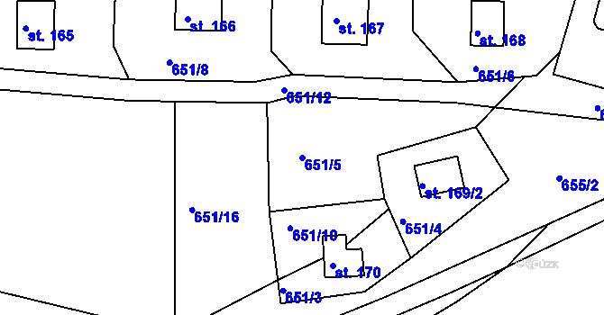Parcela st. 651/5 v KÚ Nové Těchanovice, Katastrální mapa