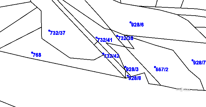 Parcela st. 732/42 v KÚ Nové Těchanovice, Katastrální mapa