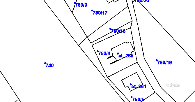 Parcela st. 750/4 v KÚ Nové Těchanovice, Katastrální mapa
