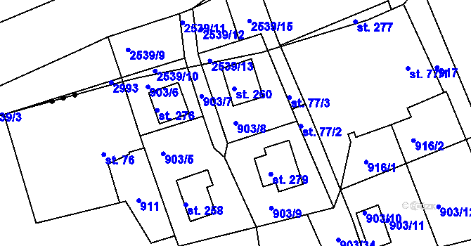 Parcela st. 903/8 v KÚ Nové Těchanovice, Katastrální mapa