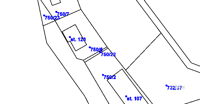 Parcela st. 750/22 v KÚ Nové Těchanovice, Katastrální mapa