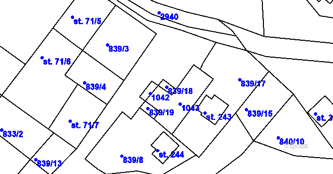 Parcela st. 839/18 v KÚ Nové Těchanovice, Katastrální mapa