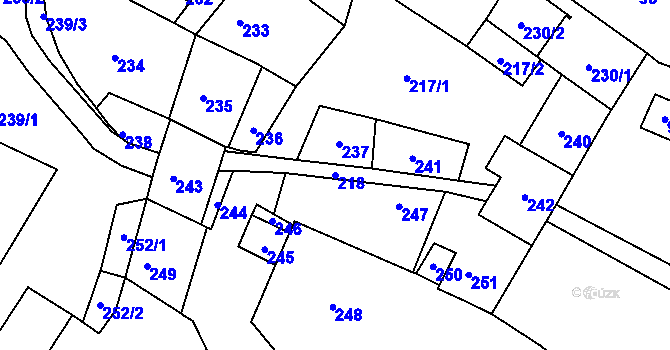 Parcela st. 218 v KÚ Nové Veselí, Katastrální mapa