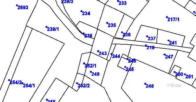 Parcela st. 243 v KÚ Nové Veselí, Katastrální mapa